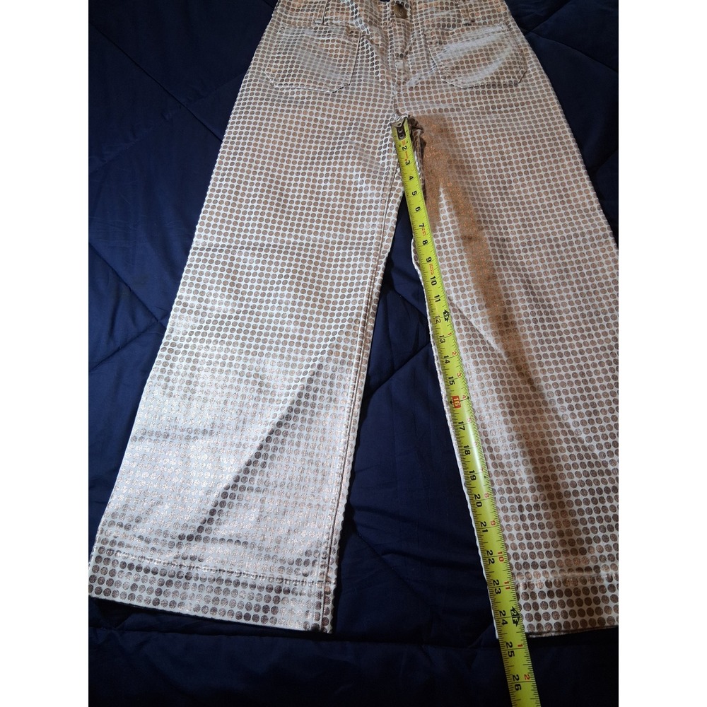 Maeve Anthropologie The Colette Wide Leg Pants 27 Gold Metallic Polka Dot Crop - Picture 3 of 7